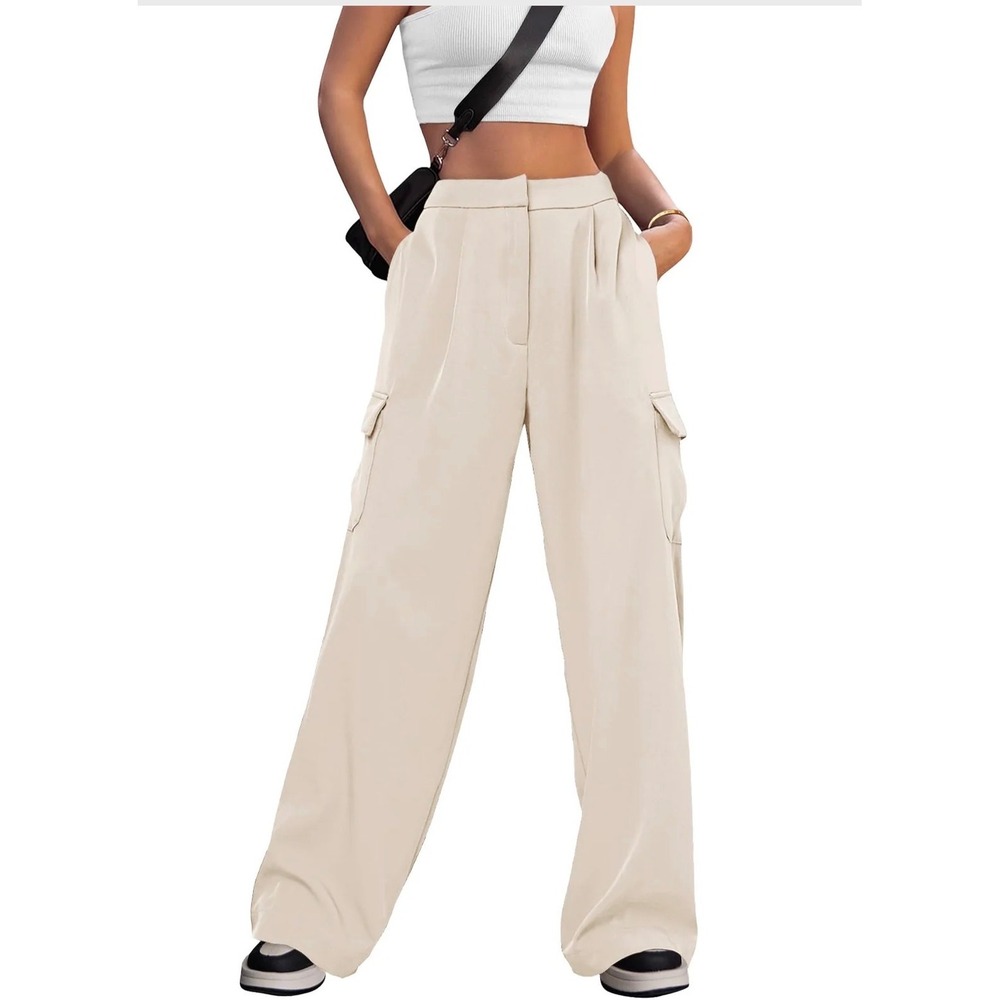 Merokeety Womens High‎ Waisted Wide Leg Cargo Pants Pleated Trousers Size  XL